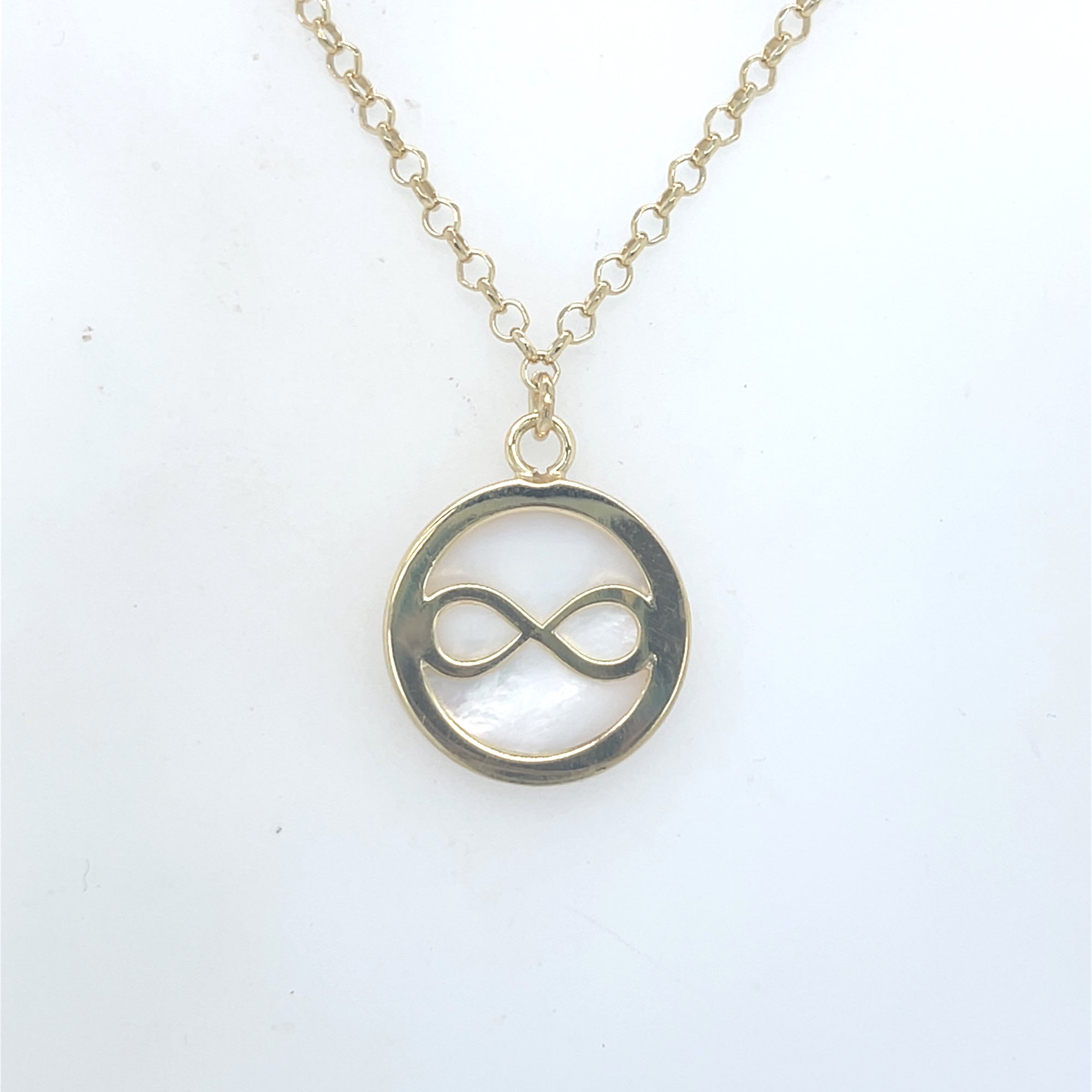 Gold Plated Infinity Pendant with Mother of Pearl