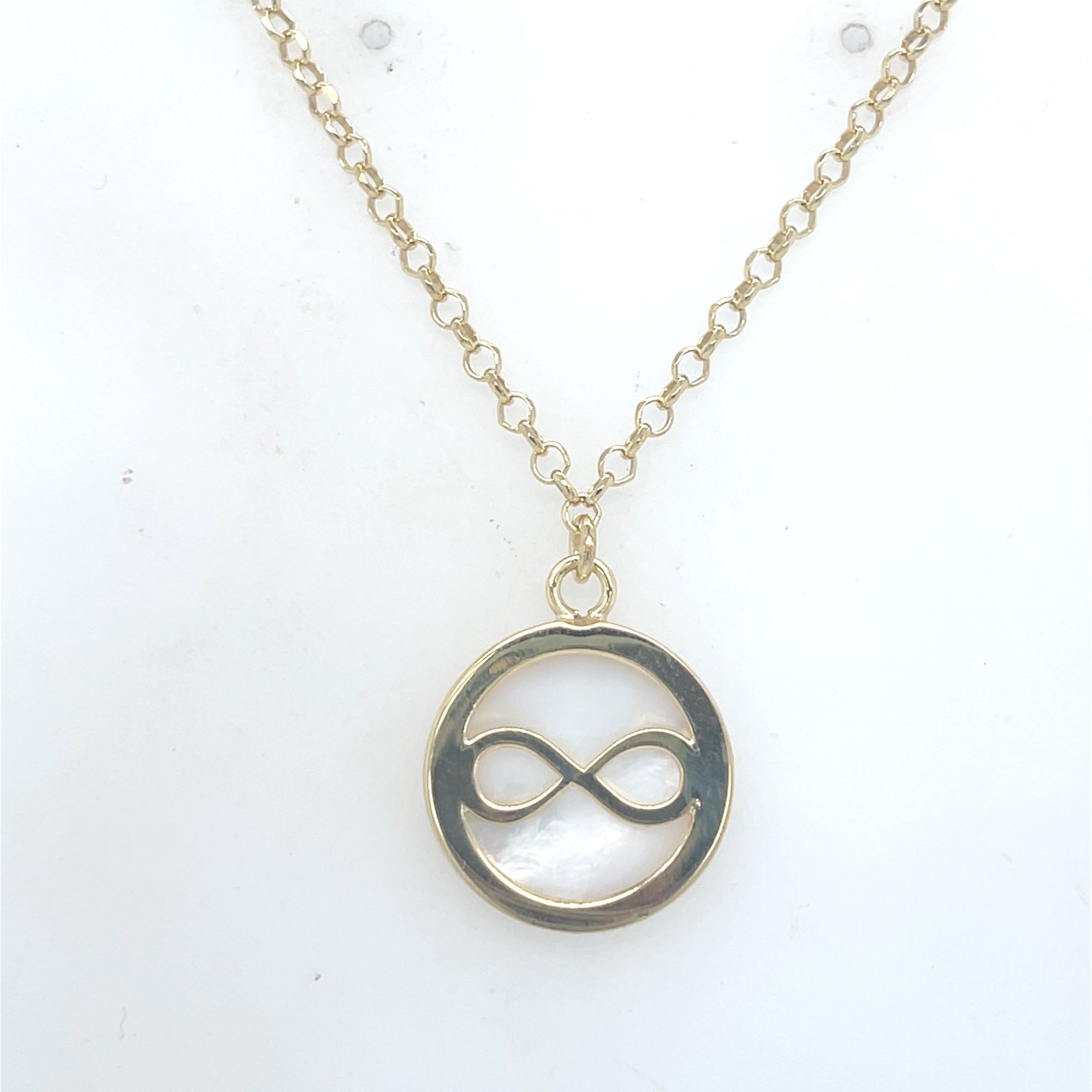 Gold Plated Infinity Pendant with Mother of Pearl