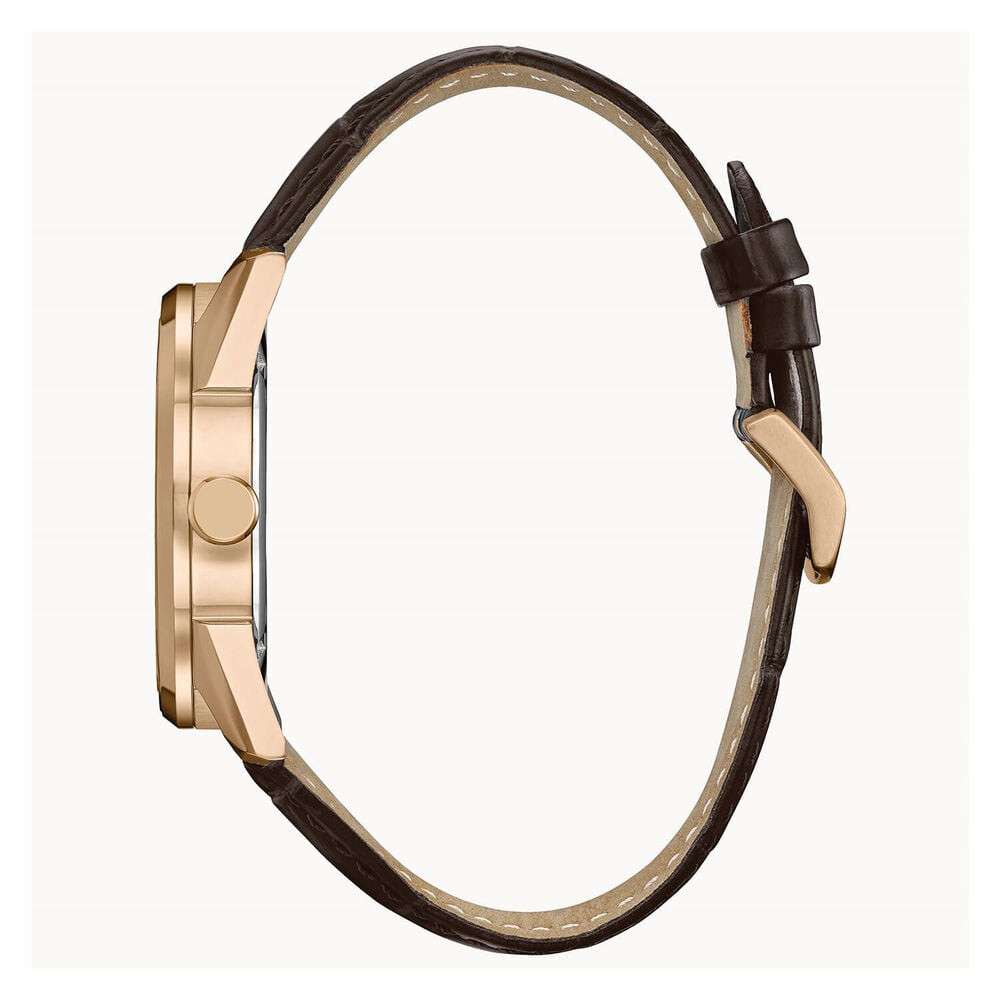 Citizen Eco Drive Champagne Dial Rose Case Brown Leather Strap Watch