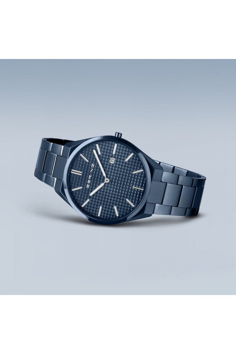 Bering Gents Ultra Slim Polished &amp; Brushed Blue Watch