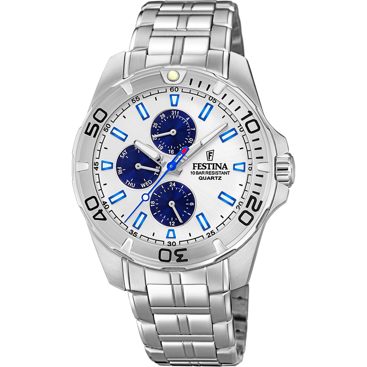 FESTINA MULTIFUNCTION COLLECTION WATCH F20445/1 SILVER STEEL STRAP, MEN