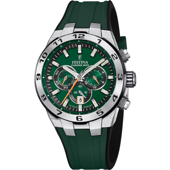 Festina F20671/2 Men&#39;s Green Chrono Bike Rubber Strap Watch