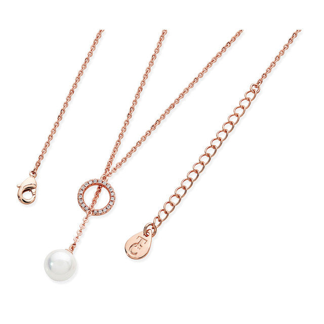 Tipperary Rose Gold Cz Circle Pearl Feeder Necklace