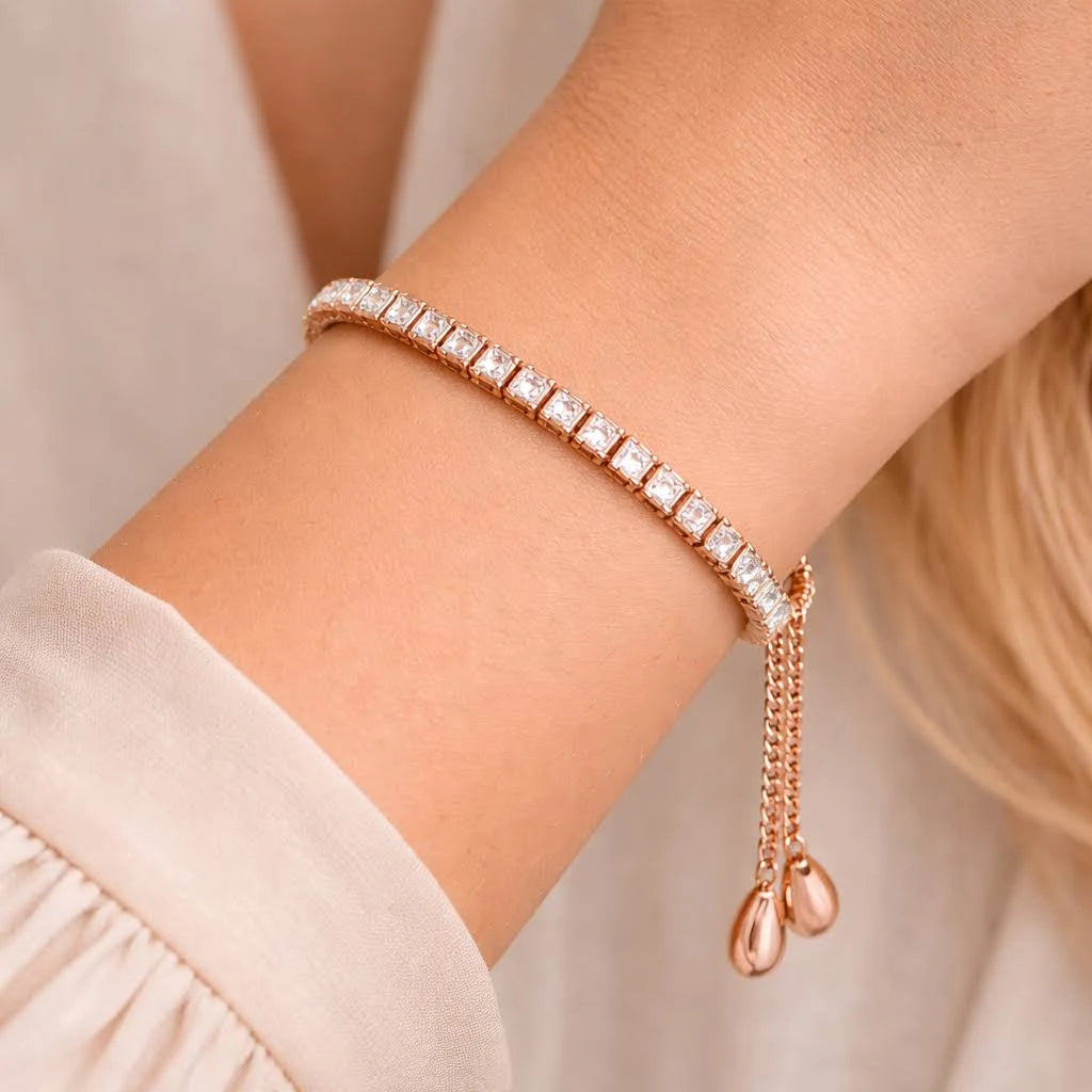 Square Tennis Bracelet Rose Gold Colour