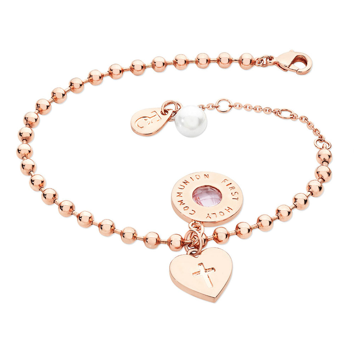 Tipperary Crystal Three Charm Ball Chain Communion Bracelet