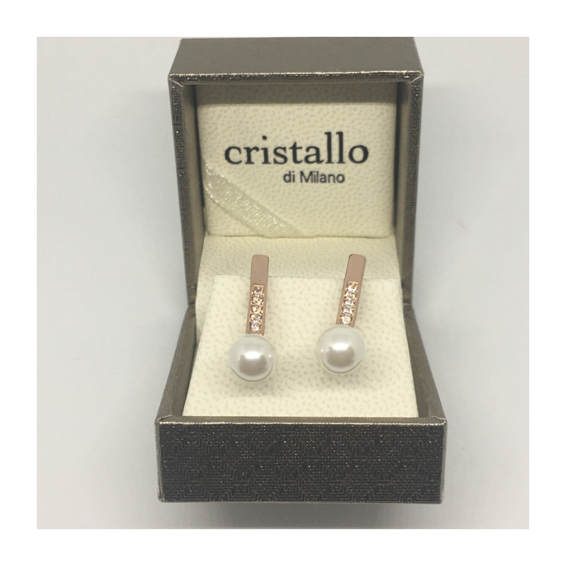 Rose gold coloured earrings with pearl - Cahalan Jewellers