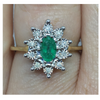 9ct Gold Cluster Diamond Ring with Emerald Stone