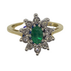 9ct Gold Cluster Diamond Ring with Emerald Stone