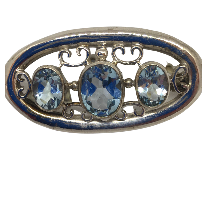 Silver Brooch with Aqua Stones