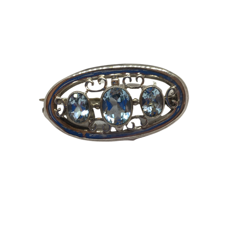 Silver Brooch with Aqua Stones
