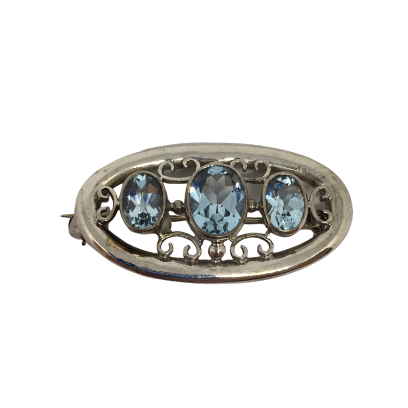 Silver Brooch with Aqua Stones