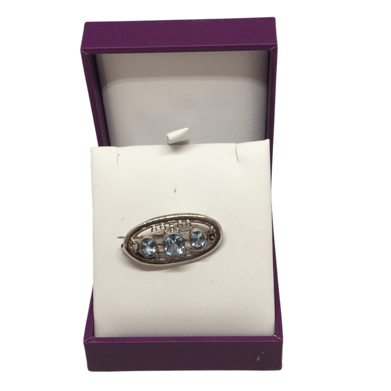 Silver Brooch with Aqua Stones