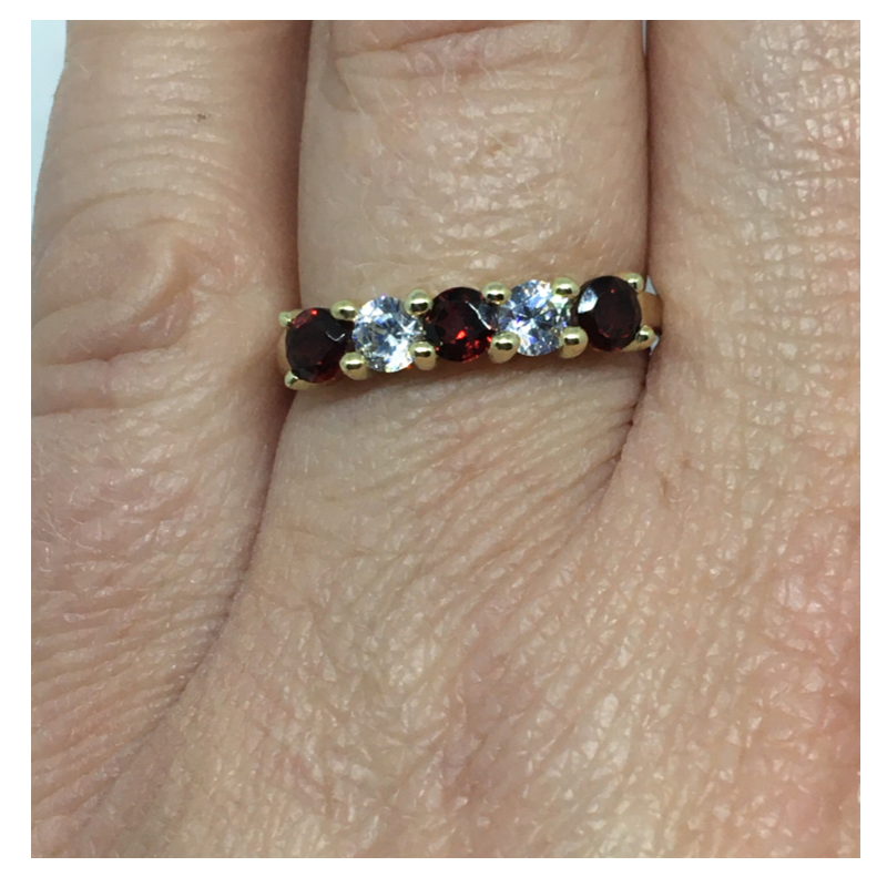 9kt Gold Ring with Garnet &amp; Clear coloured stones