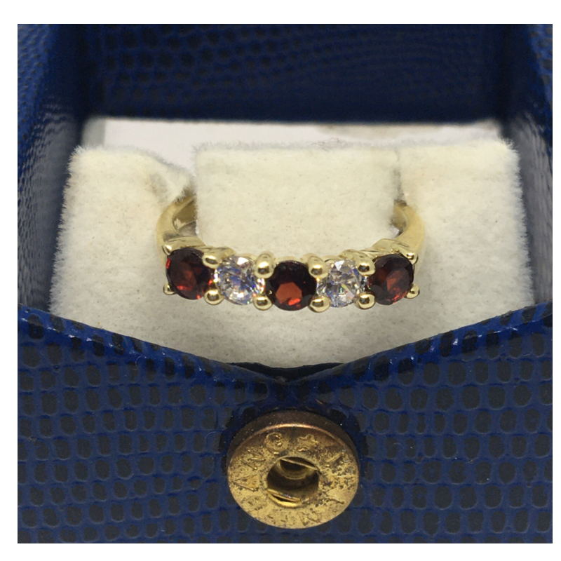 9kt Gold Ring with Garnet &amp; Clear coloured stones