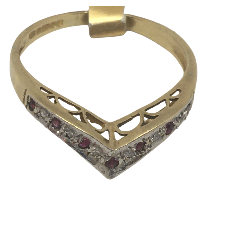 Ruby &amp; Diamond Wishbone 9ct Gold Ring