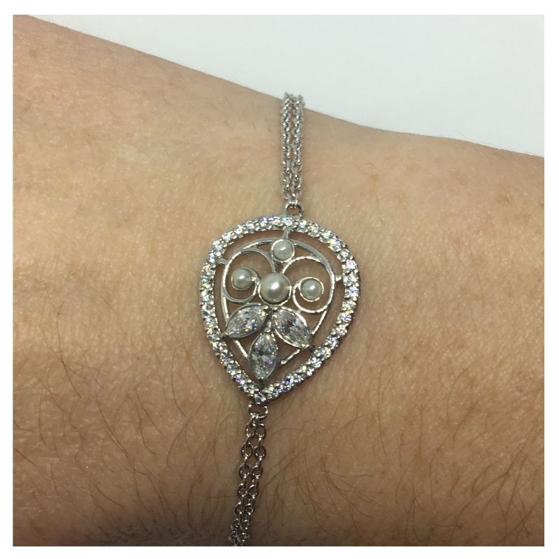 Sterling Silver Pear Shaped design with clear stones and pearls by Paul Costelloe