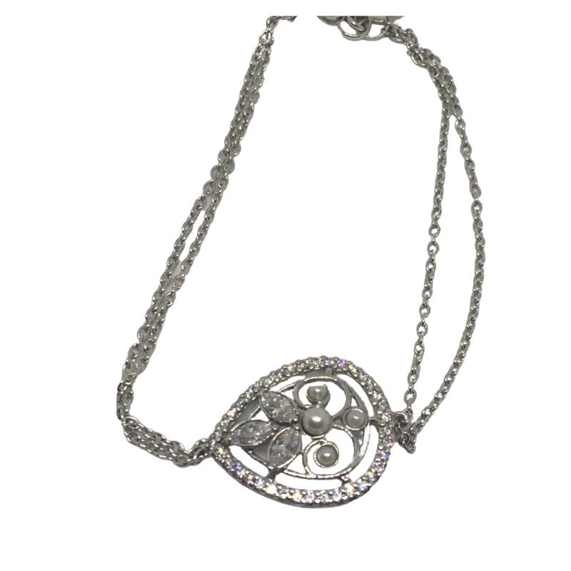 Sterling Silver Pear Shaped design with clear stones and pearls by Paul Costelloe