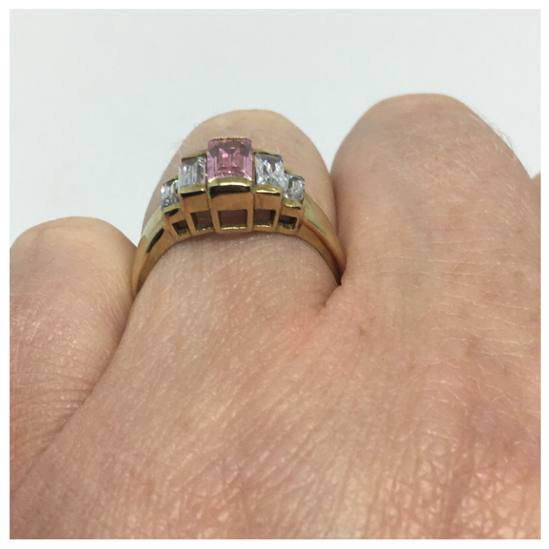 Gold Ring with Pink &amp; Clear Stones