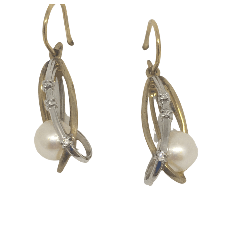 Yellow Gold &amp; White Gold Pendant with Diamond and Cultured Pearl