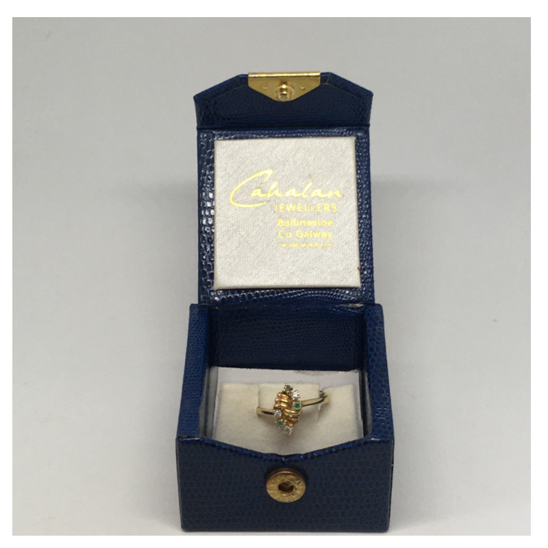 9ct Gold Dress Ring with Clear &amp; Emerald stones