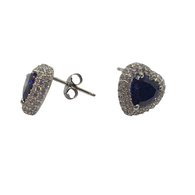 White Gold Sapphire Heart Shaped Earrings