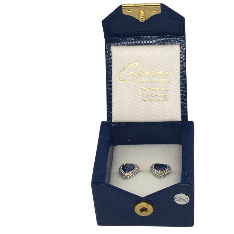 White Gold Sapphire Heart Shaped Earrings