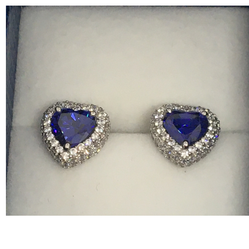 White Gold Sapphire Heart Shaped Earrings