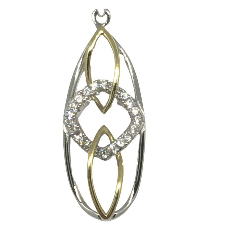 Silver oval pendant with a touch of gold and sparkle