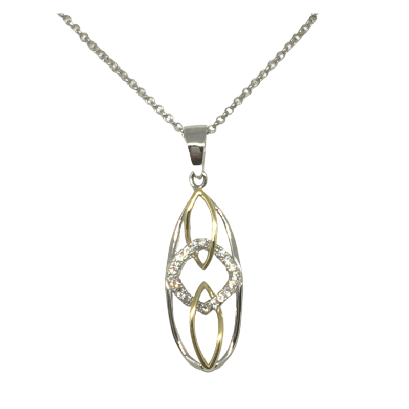Silver oval pendant with a touch of gold and sparkle