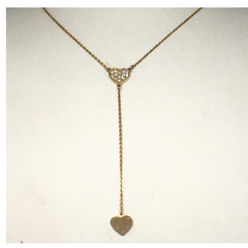 9ct Gold Double Heart drop pendant with Diamonds