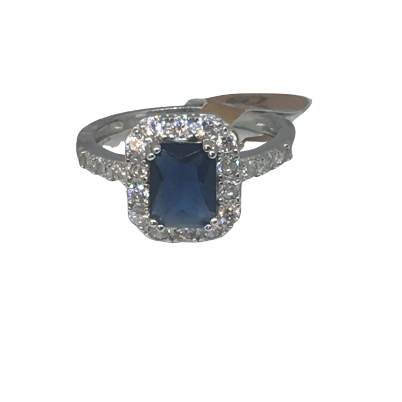 Silver ring with square sapphire stone
