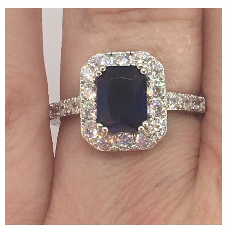 Silver ring with square sapphire stone