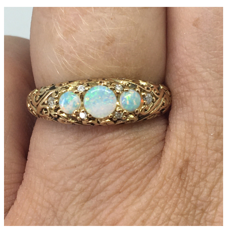 Stunning Antique Three Stone Opal Ring