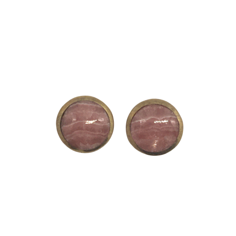 9ct Gold Banded Agate Stone Stud Earrings