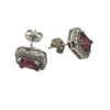 Sterling Silver Square Cluster Red Stone Earrings
