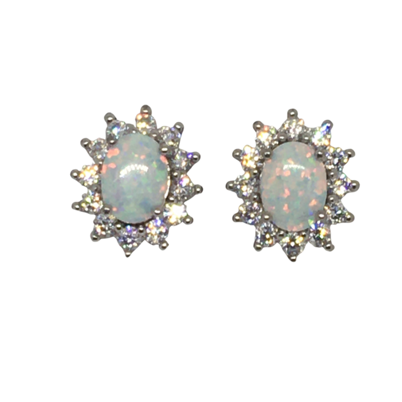 Sterling Silver Opal Cluster Earrings