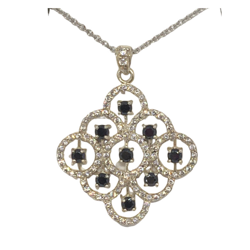 Sterling Silver Pendant with nine black stones