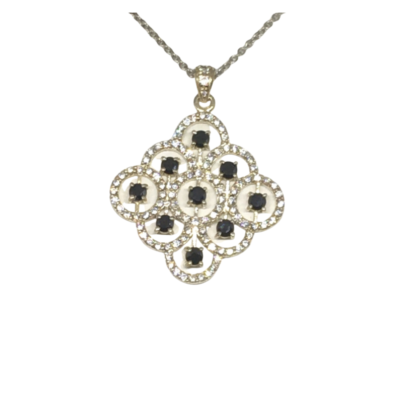 Sterling Silver Pendant with nine black stones