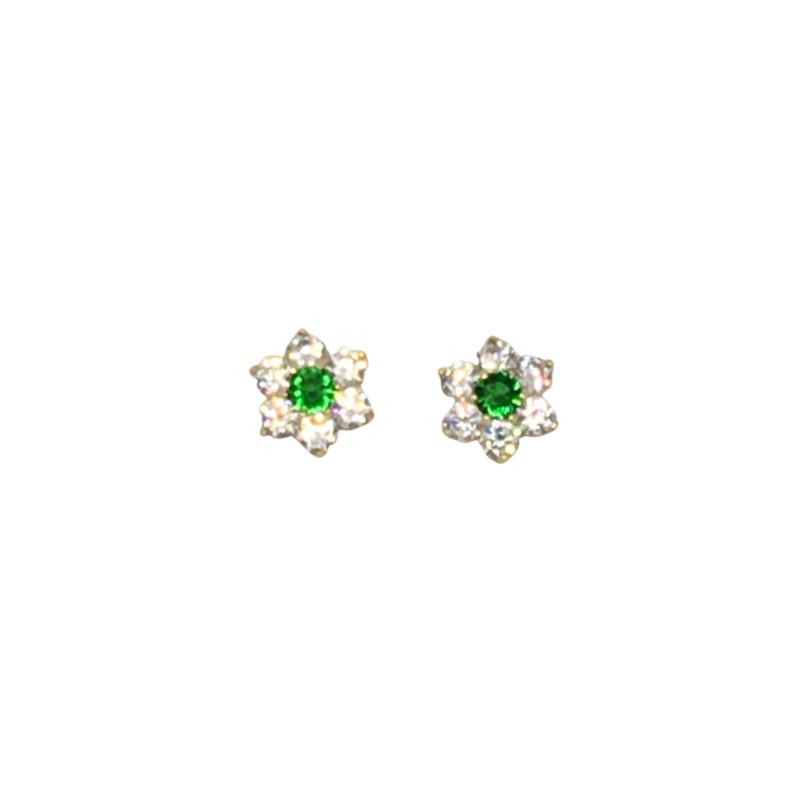 Stunning 9ct Gold Flower Earrings with Centre Green Stone