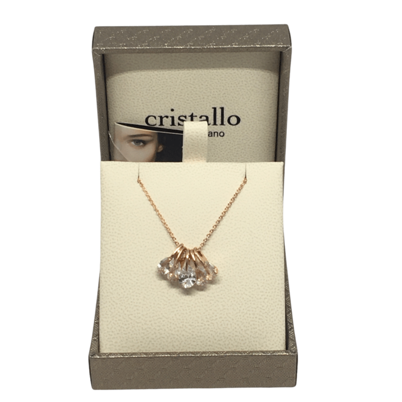 Rose Gold Necklace with Five Clear Stone Pendants