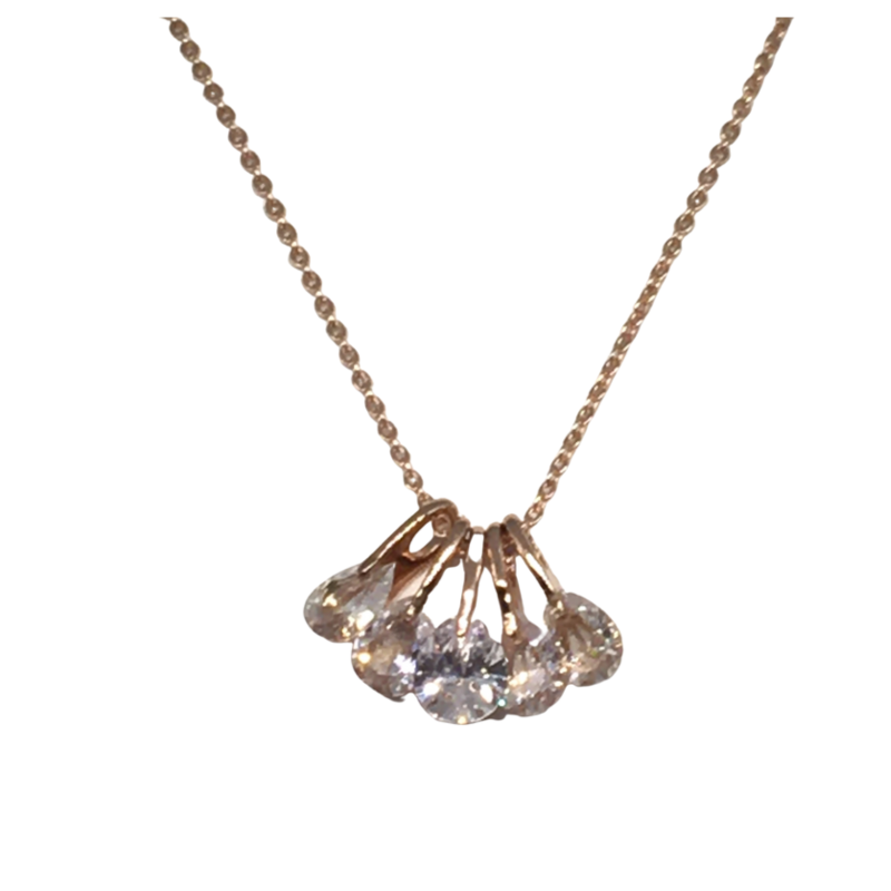 Rose Gold Necklace with Five Clear Stone Pendants