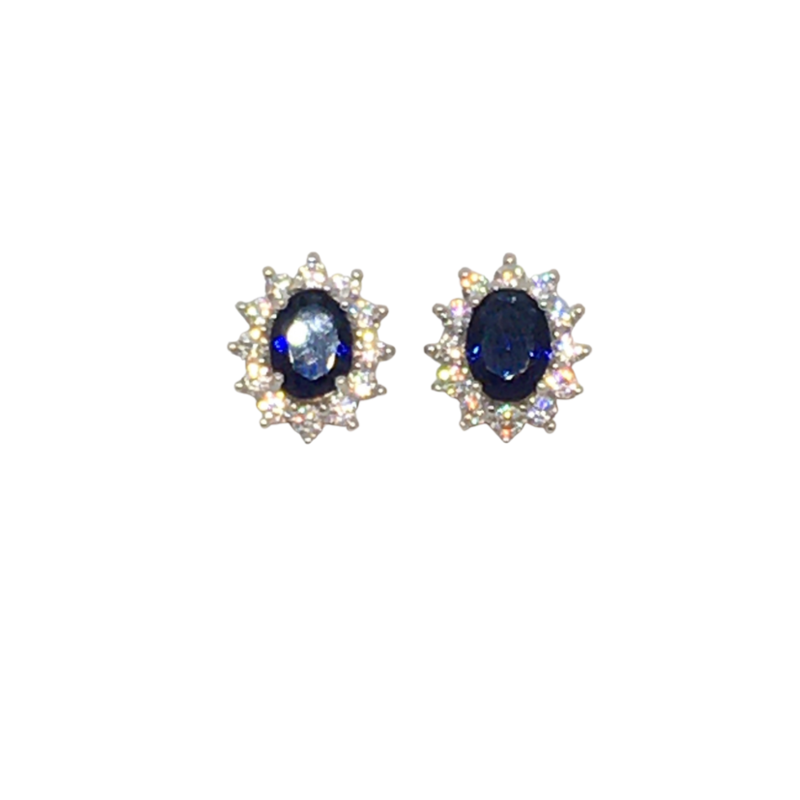Yo Jewels - Sapphire With CZ Stone Surround Stud Earrings