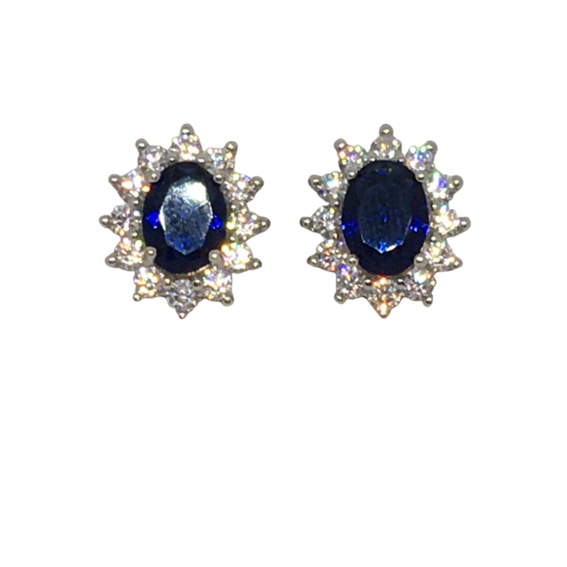 Yo Jewels - Sapphire With CZ Stone Surround Stud Earrings
