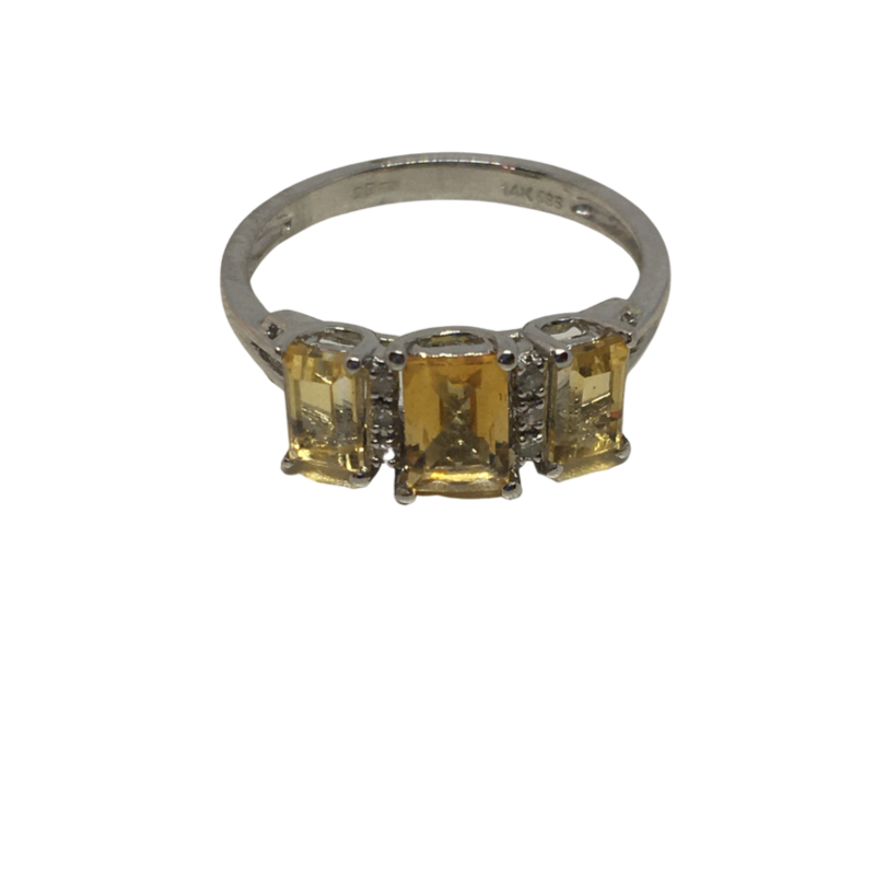 14ct White Gold Three Stone Ring with Topaz and Diamonds