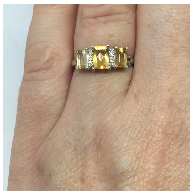 14kt White Gold Three Stone Ring with Topaz and Diamonds