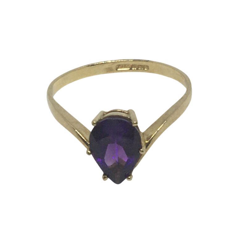 9kt Gold Ring with Pear Shaped Amethyst Coloured Stone