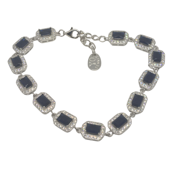 Sterling Silver Square Sapphire Coloured Bracelet