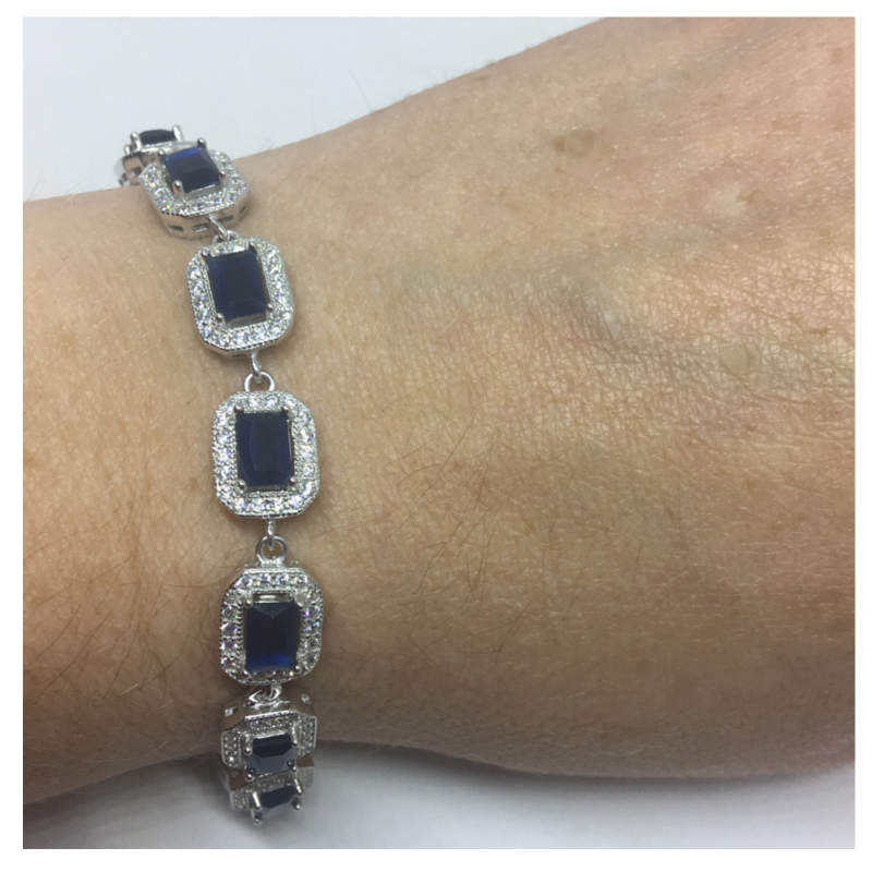 Sterling Silver Square Sapphire Coloured Bracelet