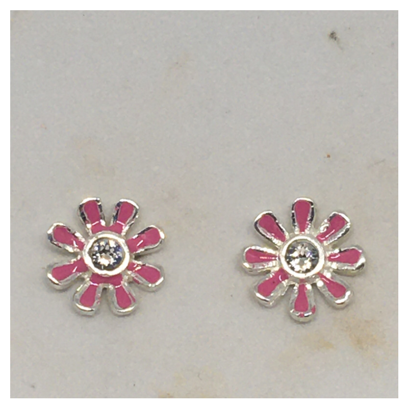 Sterling Silver Pink Flower Earrings