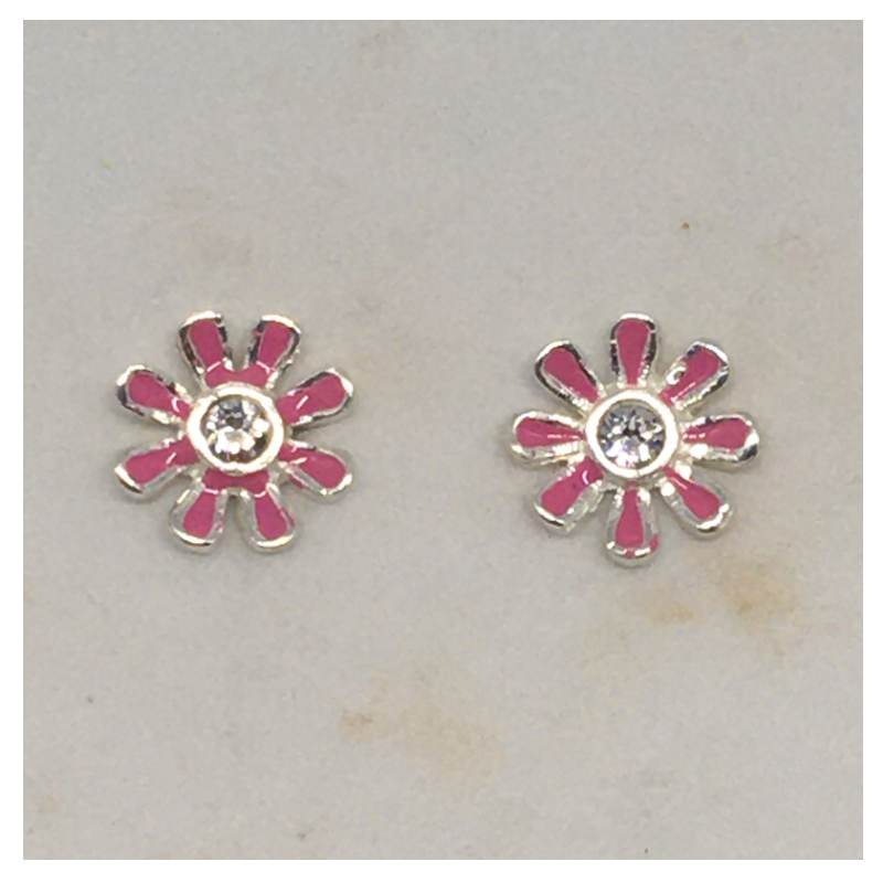 Sterling Silver Pink Flower Earrings